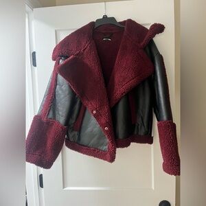 PrettyLittleThing Burgundy and Black Teddy Jacket